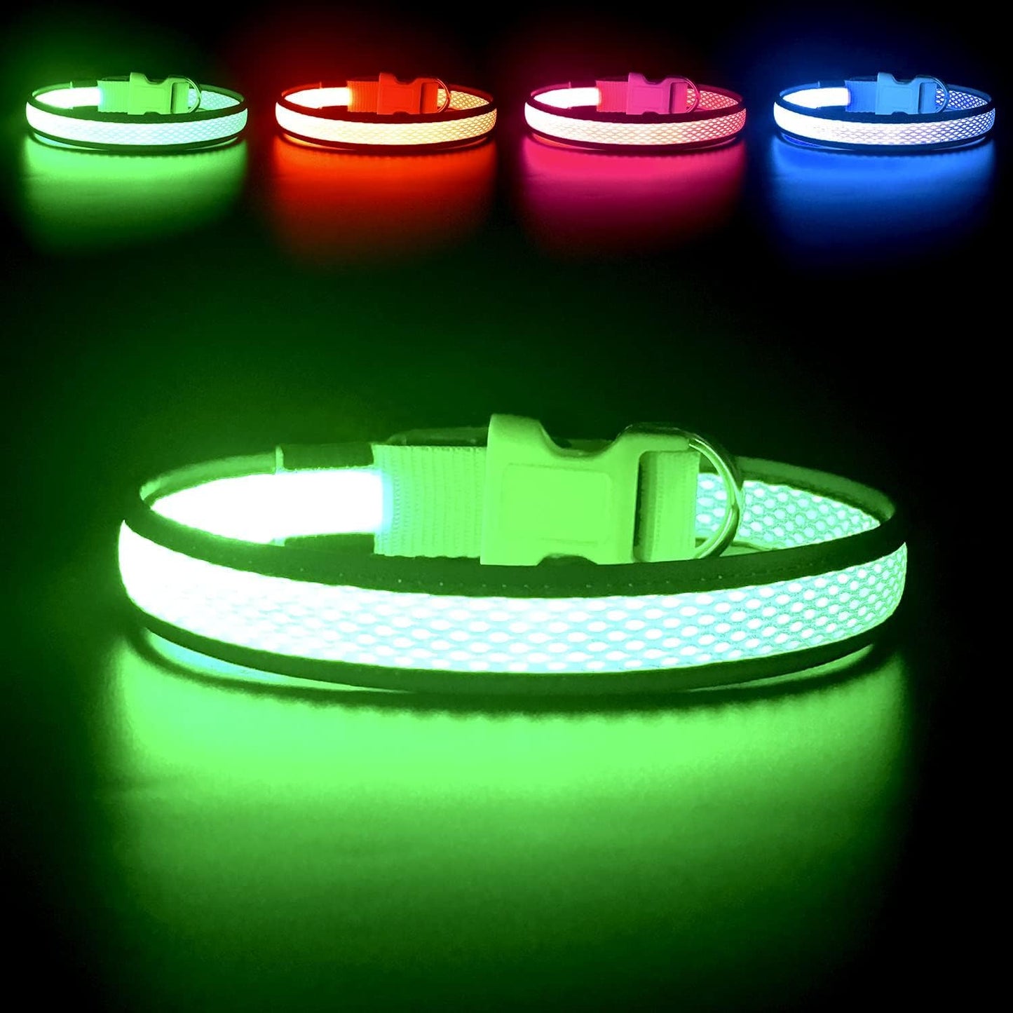 Light up Dog Collar, Rechargeable LED Dog Collar, Flashing Dog Collar, Adjustable Reflective Dog Collar Safety Glowing at Night (Green, Medium)