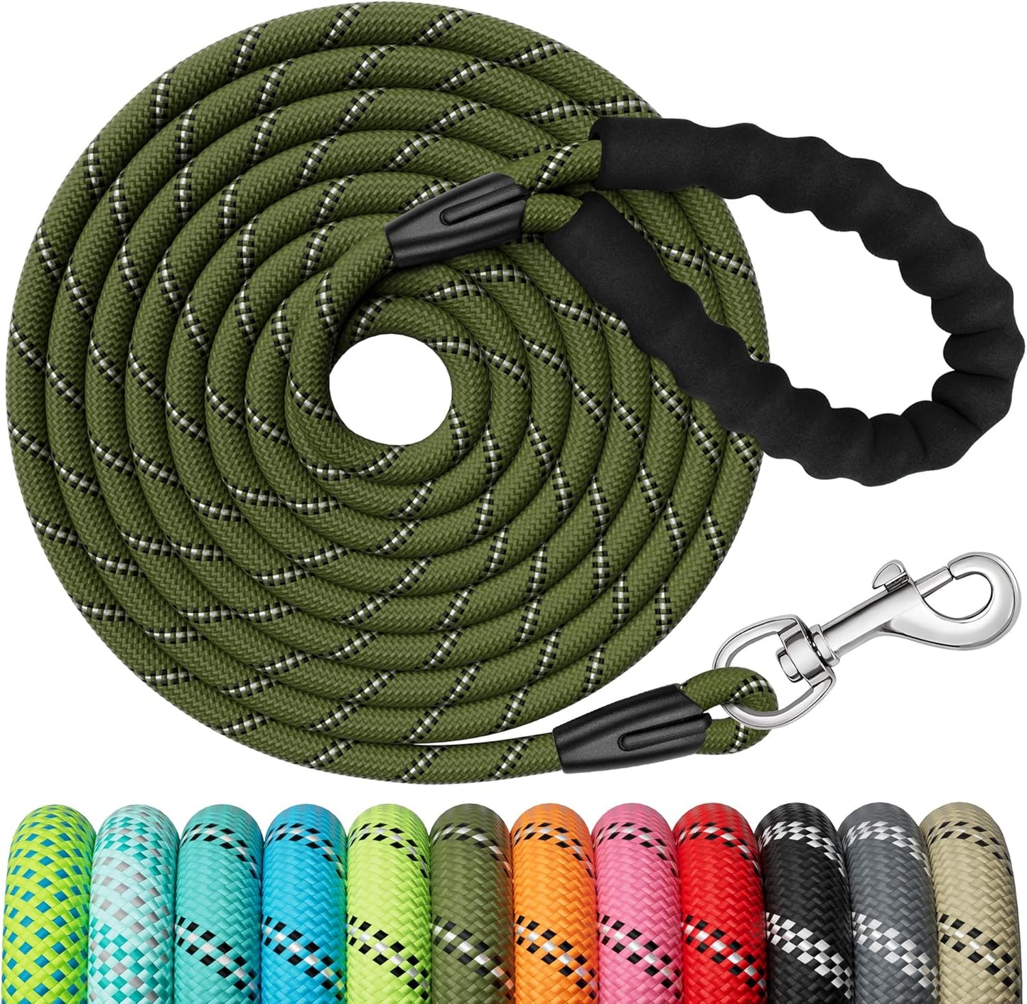 Training Leads for Dogs, 3M 5M 10M 15M 20M 25M 30M Strong Rope Long Line Dog Lead Leash with Soft Padded Handle and Heavy Duty Hook, Reflective Recall Training Leads for Large Medium Small Dog