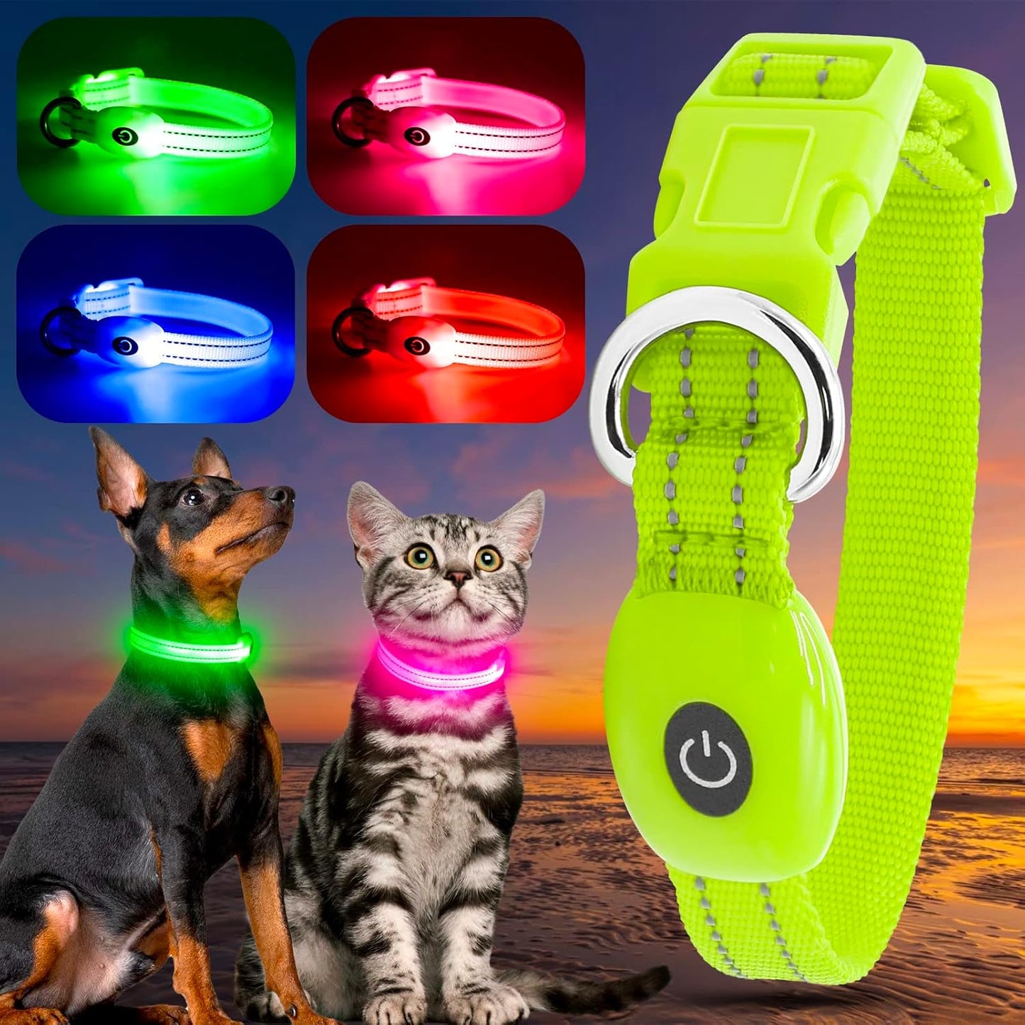 Light up Dog Collar, Rechargeable LED Dog Collar, Flashing Dog Collar, Adjustable Reflective Dog Collar Safety Glowing at Night (Green, Medium)