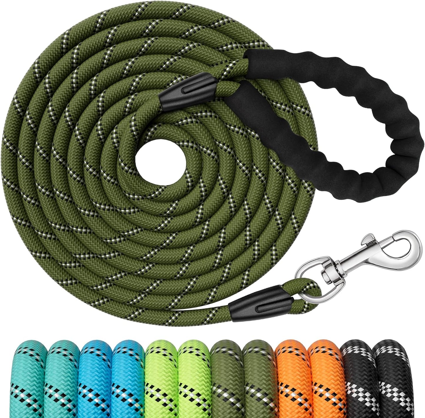 Training Leads for Dogs, 3M 5M 10M 15M 20M 25M 30M Strong Rope Long Line Dog Lead Leash with Soft Padded Handle and Heavy Duty Hook, Reflective Recall Training Leads for Large Medium Small Dog