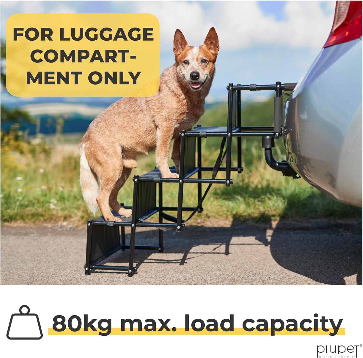 ® Dog Steps I Loadable up to 80Kg Car Ramps I Usable All Vehicles I Large and Small Dogs I Black I Dog Ramps for Cars Foldable I Car Ramp for Dogs | Water Repellent & Easy to Clean Dog Car Ramp