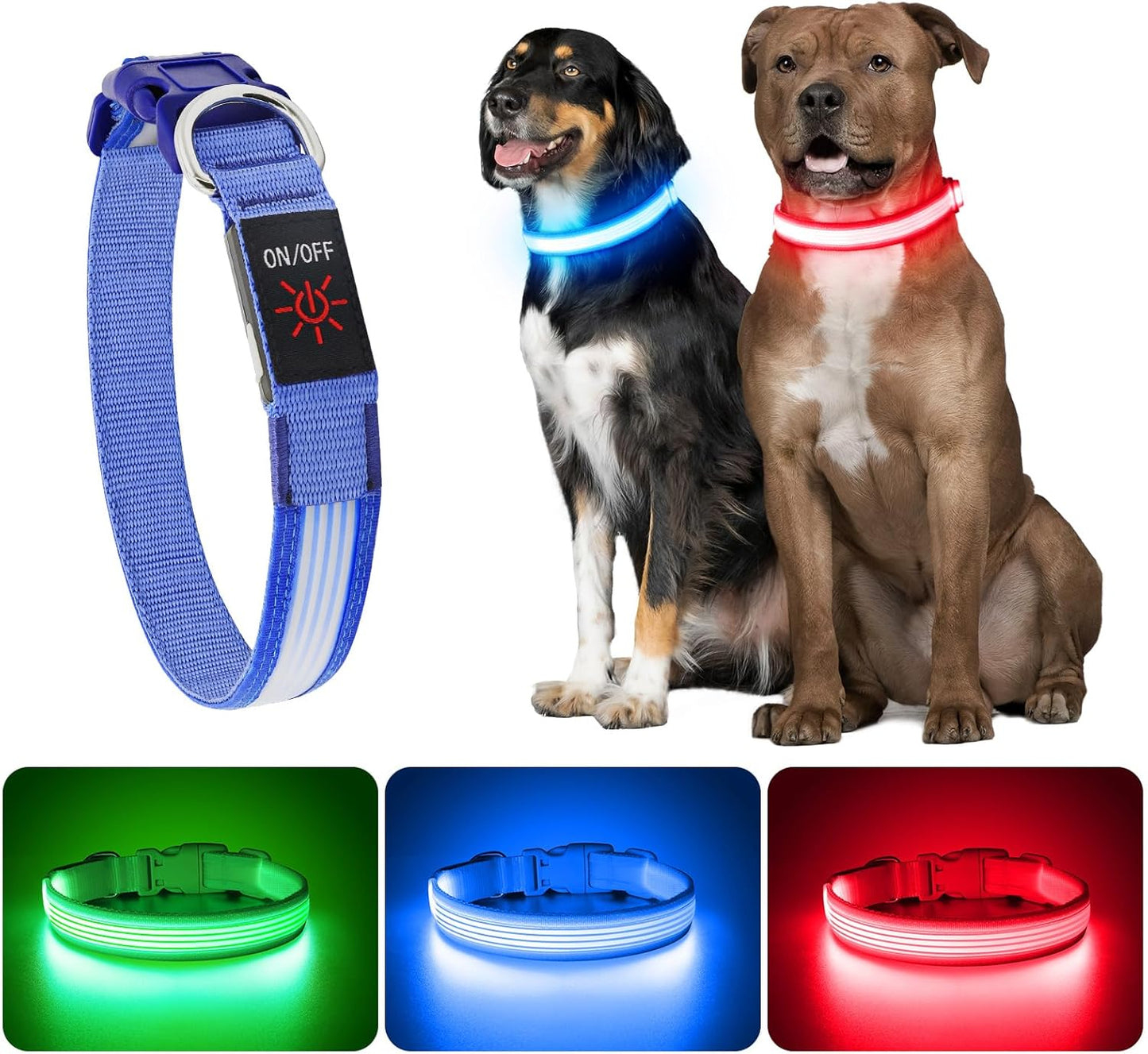 Light up Dog Collar, Rechargeable LED Dog Collar, Flashing Dog Collar, Adjustable Reflective Dog Collar Safety Glowing at Night (Green, Medium)