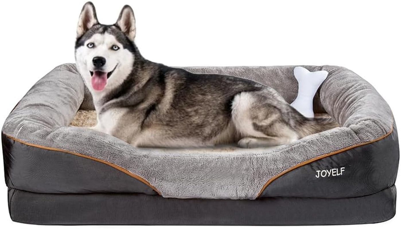 Large Memory Foam Dog Bed, Orthopedic Dog Bed & Sofa with Removable Washable Cover and Squeaker Toys as Gift