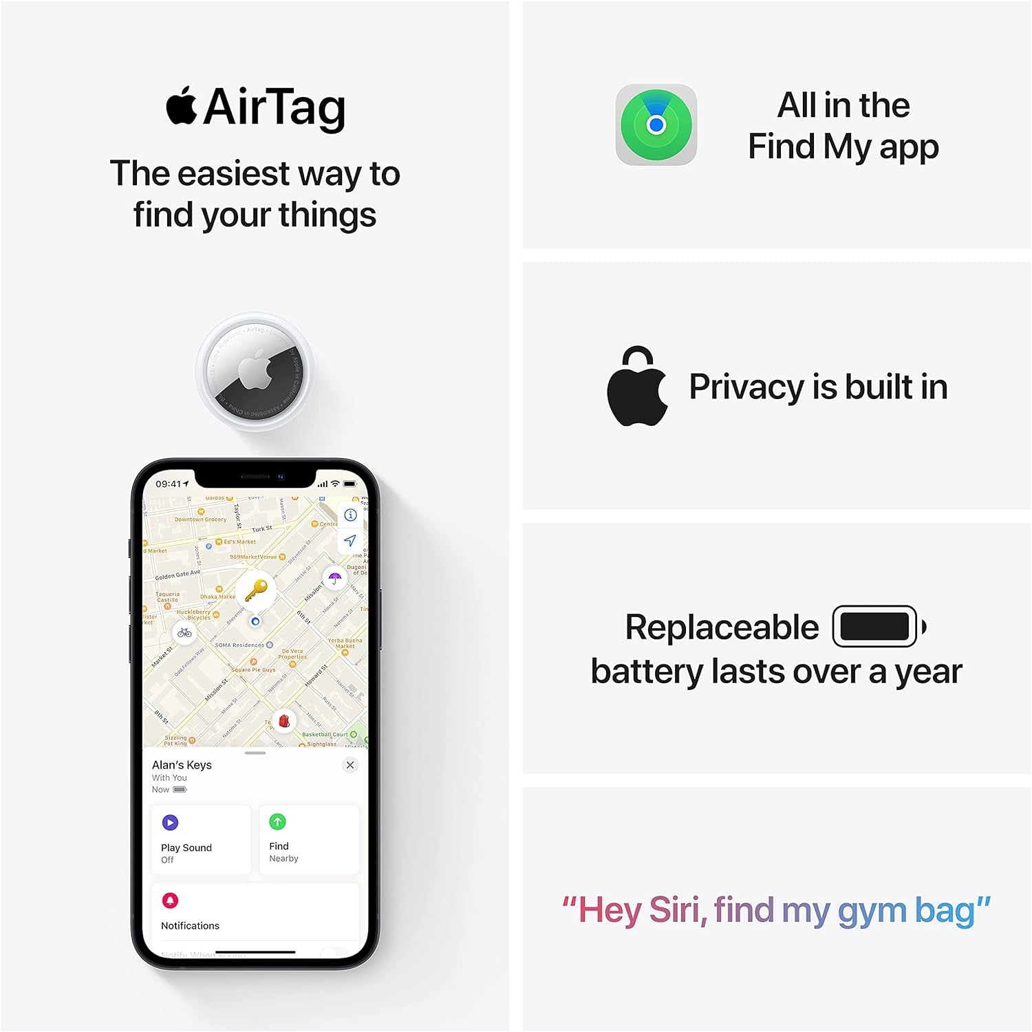 Airtag. Track Your Keys, Wallet, Luggage, Backpack. Replaceable Battery. Water-Resistant. One-Tap Set up with Iphone or Ipad.