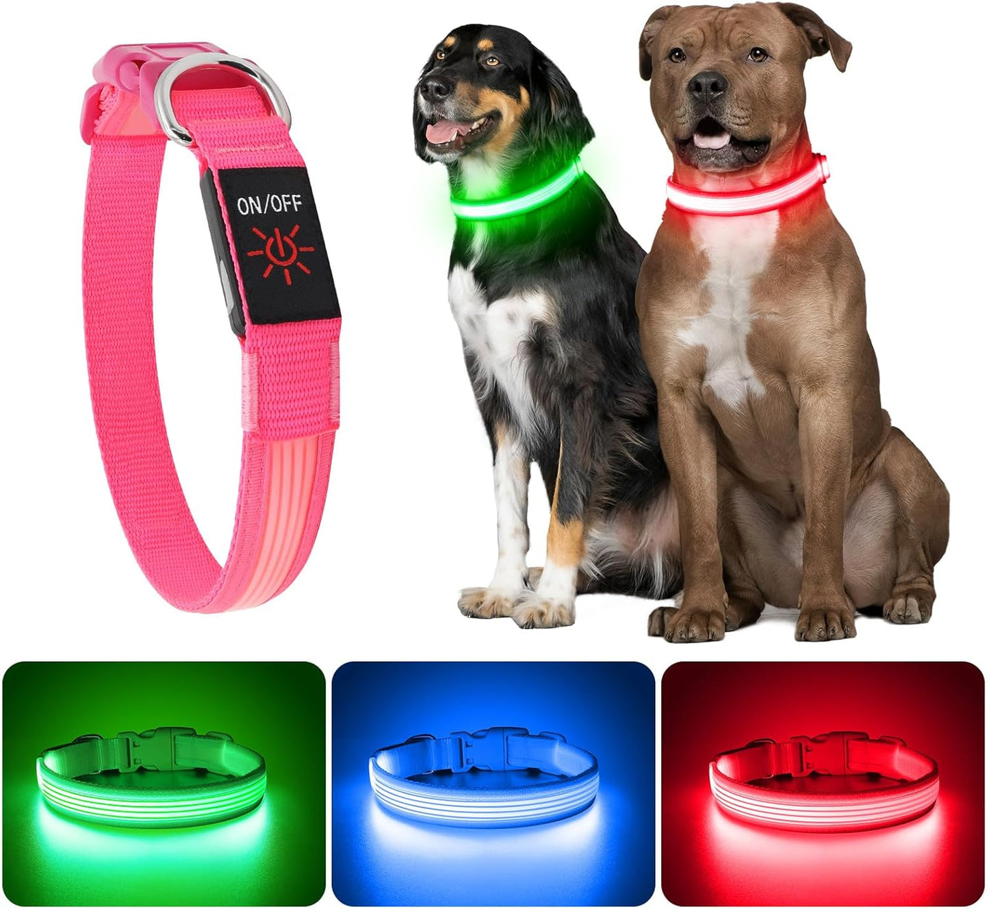 Light up Dog Collar, Rechargeable LED Dog Collar, Flashing Dog Collar, Adjustable Reflective Dog Collar Safety Glowing at Night (Green, Medium)