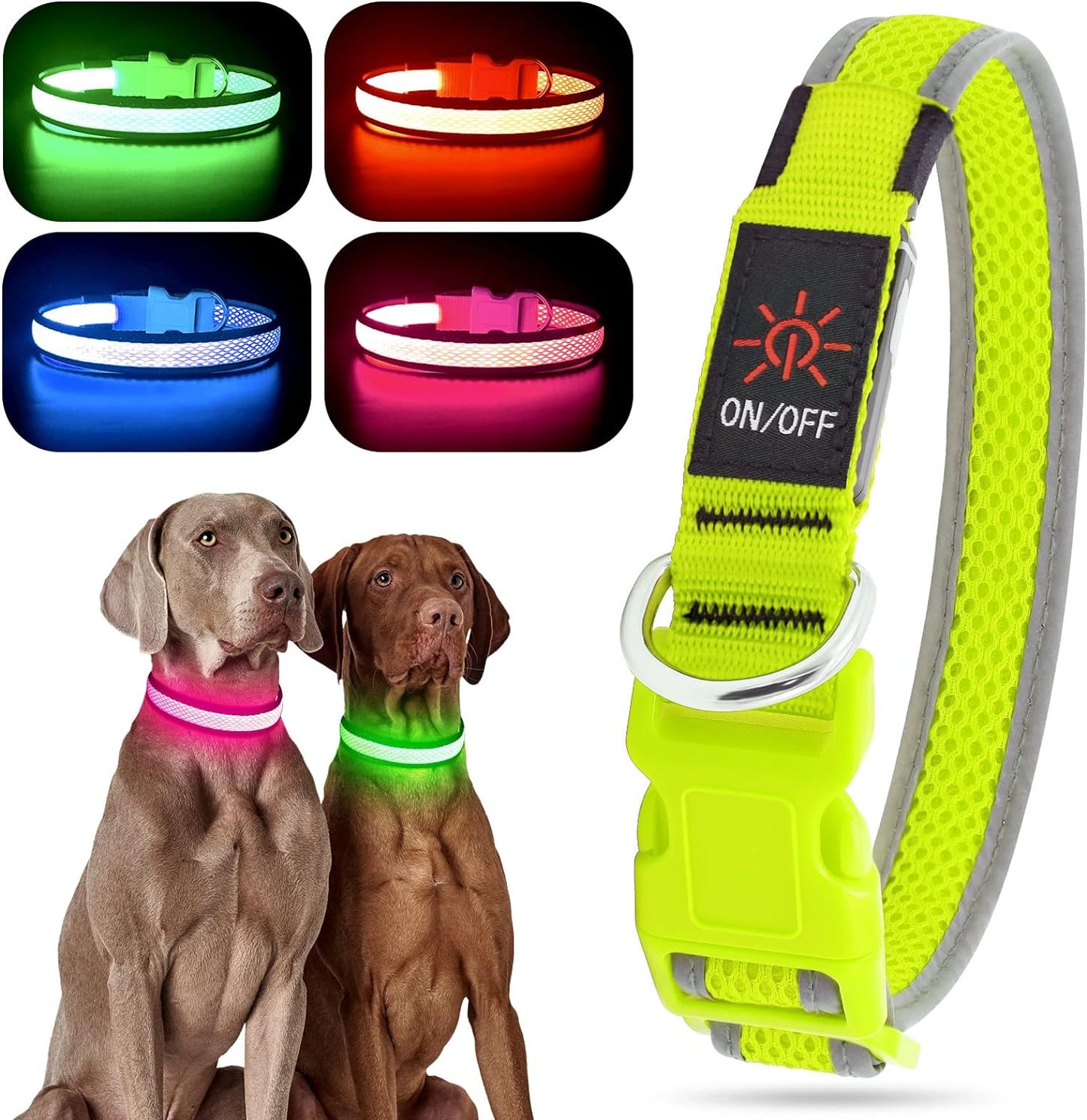 Light up Dog Collar, Rechargeable LED Dog Collar, Flashing Dog Collar, Adjustable Reflective Dog Collar Safety Glowing at Night (Green, Medium)