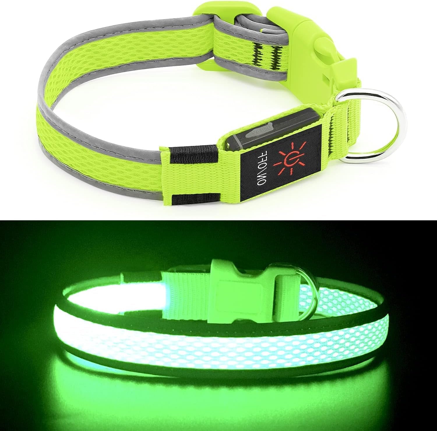 Light up Dog Collar, Rechargeable LED Dog Collar, Flashing Dog Collar, Adjustable Reflective Dog Collar Safety Glowing at Night (Green, Medium)