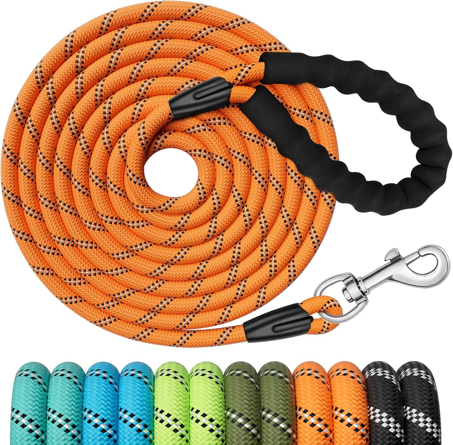 Training Leads for Dogs, 3M 5M 10M 15M 20M 25M 30M Strong Rope Long Line Dog Lead Leash with Soft Padded Handle and Heavy Duty Hook, Reflective Recall Training Leads for Large Medium Small Dog