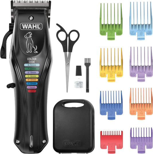 Colour Pro Rechargeable Pet Clipper, Clippers with Coded Combs, Full Coat Grooming for Dogs, Low Noise, Corded/Cordless Dog Clippers, Black