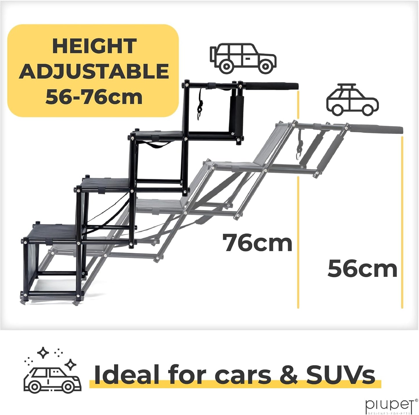 ® Dog Steps I Loadable up to 80Kg Car Ramps I Usable All Vehicles I Large and Small Dogs I Black I Dog Ramps for Cars Foldable I Car Ramp for Dogs | Water Repellent & Easy to Clean Dog Car Ramp