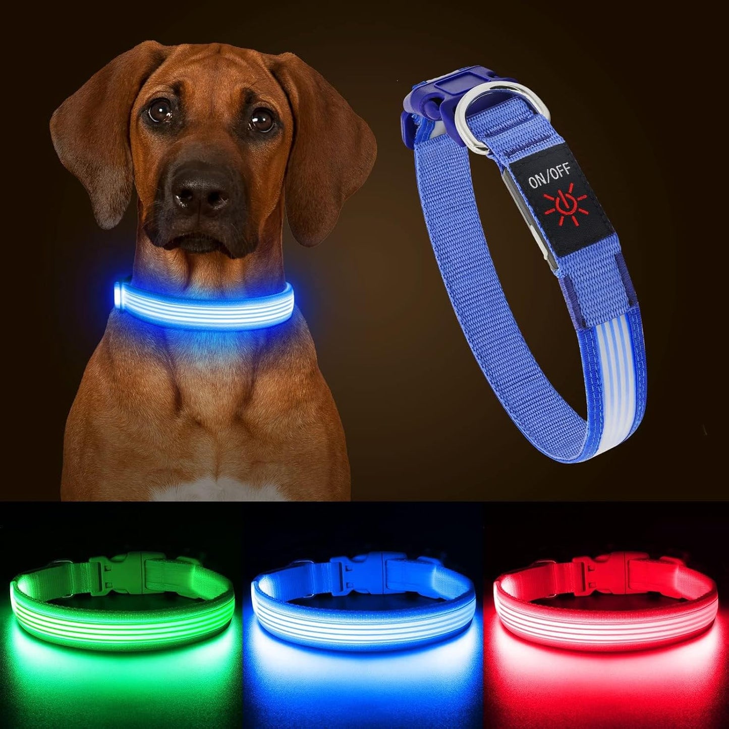 Light up Dog Collar, Rechargeable LED Dog Collar, Flashing Dog Collar, Adjustable Reflective Dog Collar Safety Glowing at Night (Green, Medium)