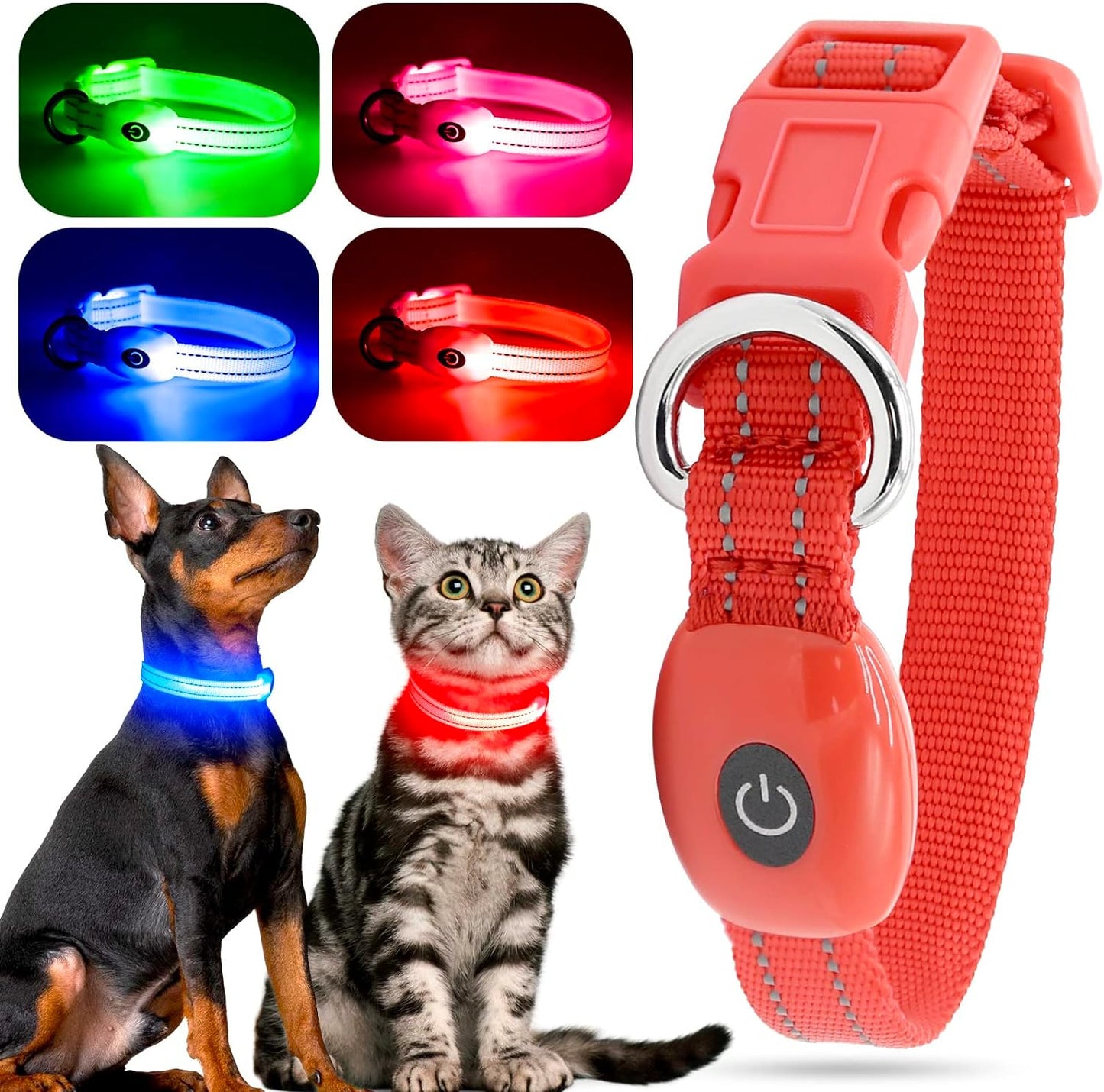 Light up Dog Collar, Rechargeable LED Dog Collar, Flashing Dog Collar, Adjustable Reflective Dog Collar Safety Glowing at Night (Green, Medium)