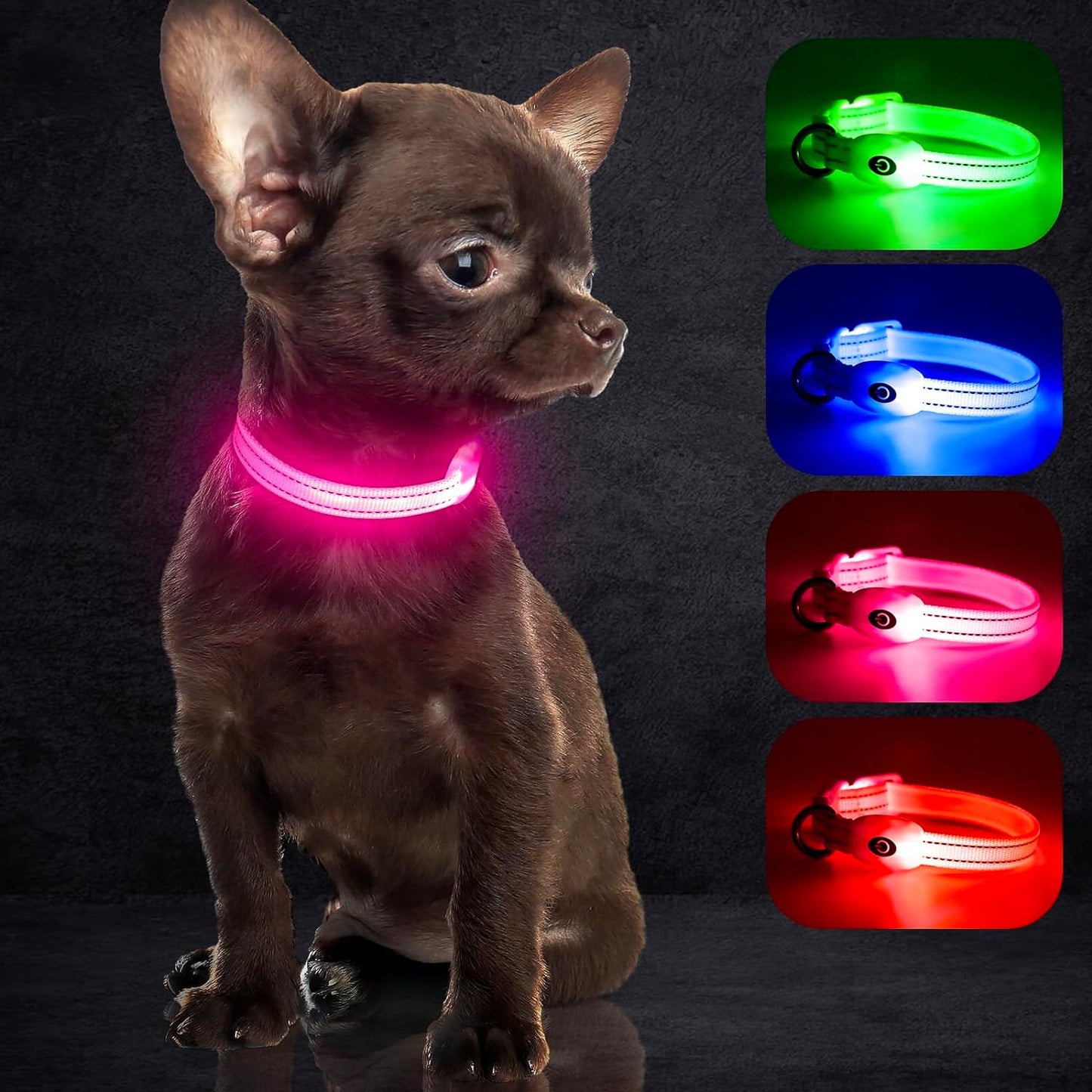 Light up Dog Collar, Rechargeable LED Dog Collar, Flashing Dog Collar, Adjustable Reflective Dog Collar Safety Glowing at Night (Green, Medium)