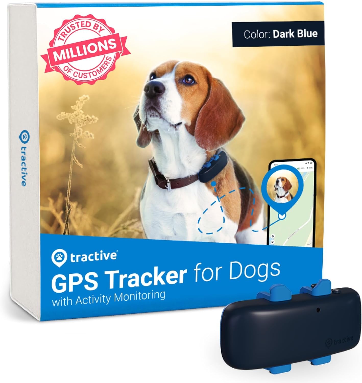 GPS Dog Tracker, Market Leader, Worldwide Real-Time Location Tracking, Escape Alerts, Monitor Activity & Get Health Alerts, Dark Blue