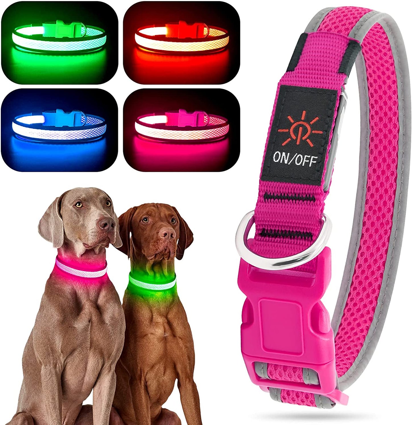 Light up Dog Collar, Rechargeable LED Dog Collar, Flashing Dog Collar, Adjustable Reflective Dog Collar Safety Glowing at Night (Green, Medium)