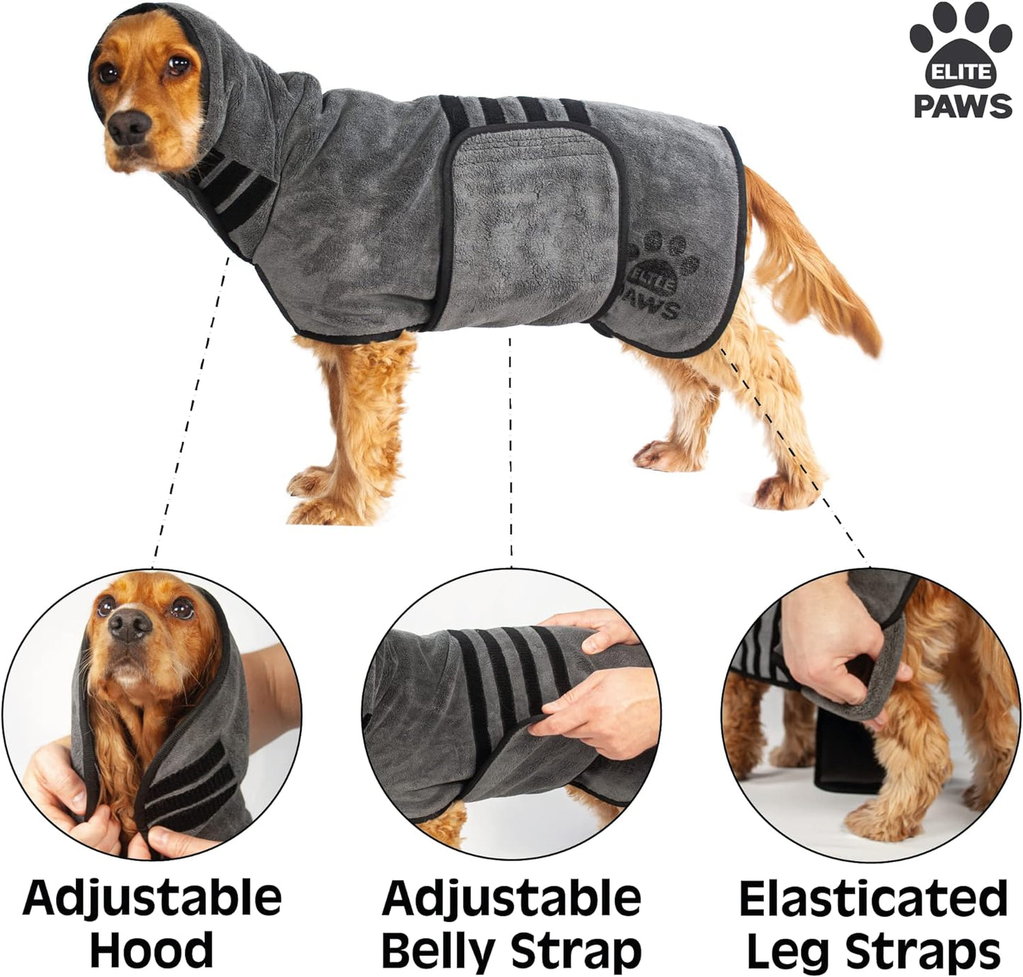 ® UK: Luxury Thick Microfibre Dog Drying Coat: Ultra Absorbent Robe, Dries Pets in about 20-30 Mins, Super Soft Dressing Gown, for Bath, Grooming, Travel, Puppy & Adult, Machine Wash (M)