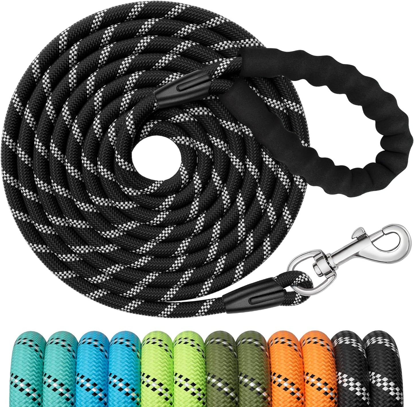 Training Leads for Dogs, 3M 5M 10M 15M 20M 25M 30M Strong Rope Long Line Dog Lead Leash with Soft Padded Handle and Heavy Duty Hook, Reflective Recall Training Leads for Large Medium Small Dog