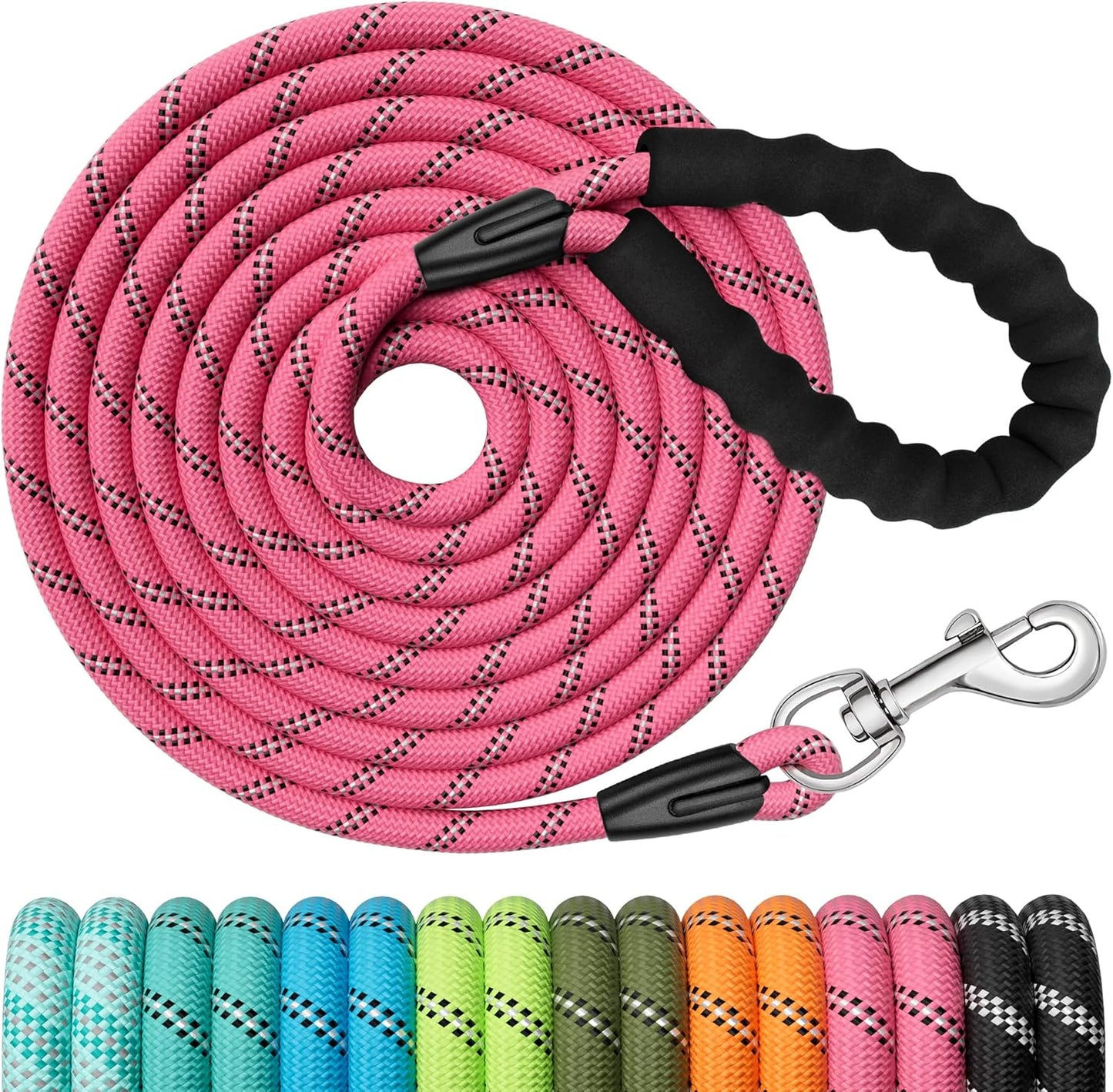 Training Leads for Dogs, 3M 5M 10M 15M 20M 25M 30M Strong Rope Long Line Dog Lead Leash with Soft Padded Handle and Heavy Duty Hook, Reflective Recall Training Leads for Large Medium Small Dog