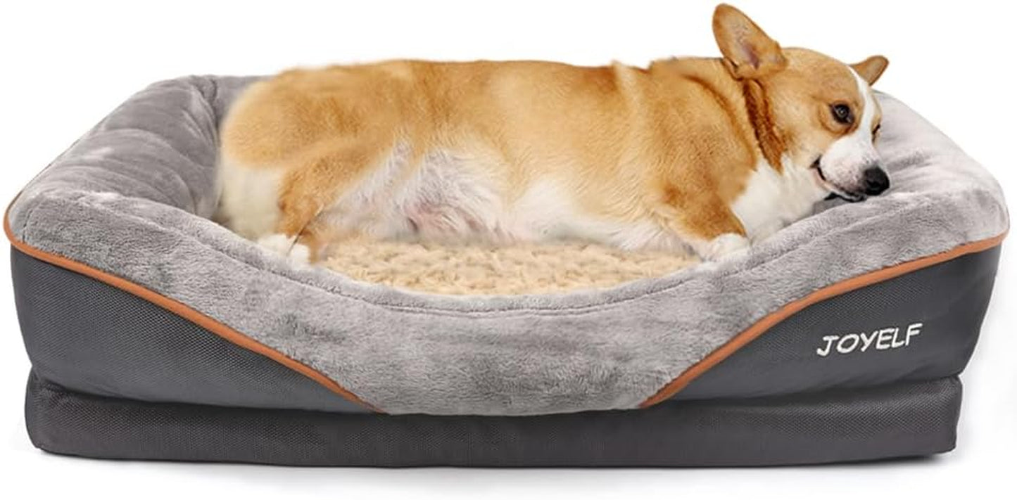 Large Memory Foam Dog Bed, Orthopedic Dog Bed & Sofa with Removable Washable Cover and Squeaker Toys as Gift