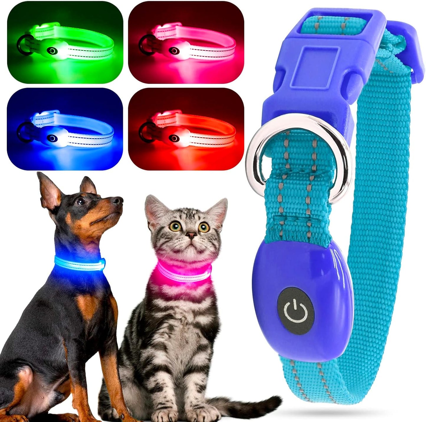 Light up Dog Collar, Rechargeable LED Dog Collar, Flashing Dog Collar, Adjustable Reflective Dog Collar Safety Glowing at Night (Green, Medium)