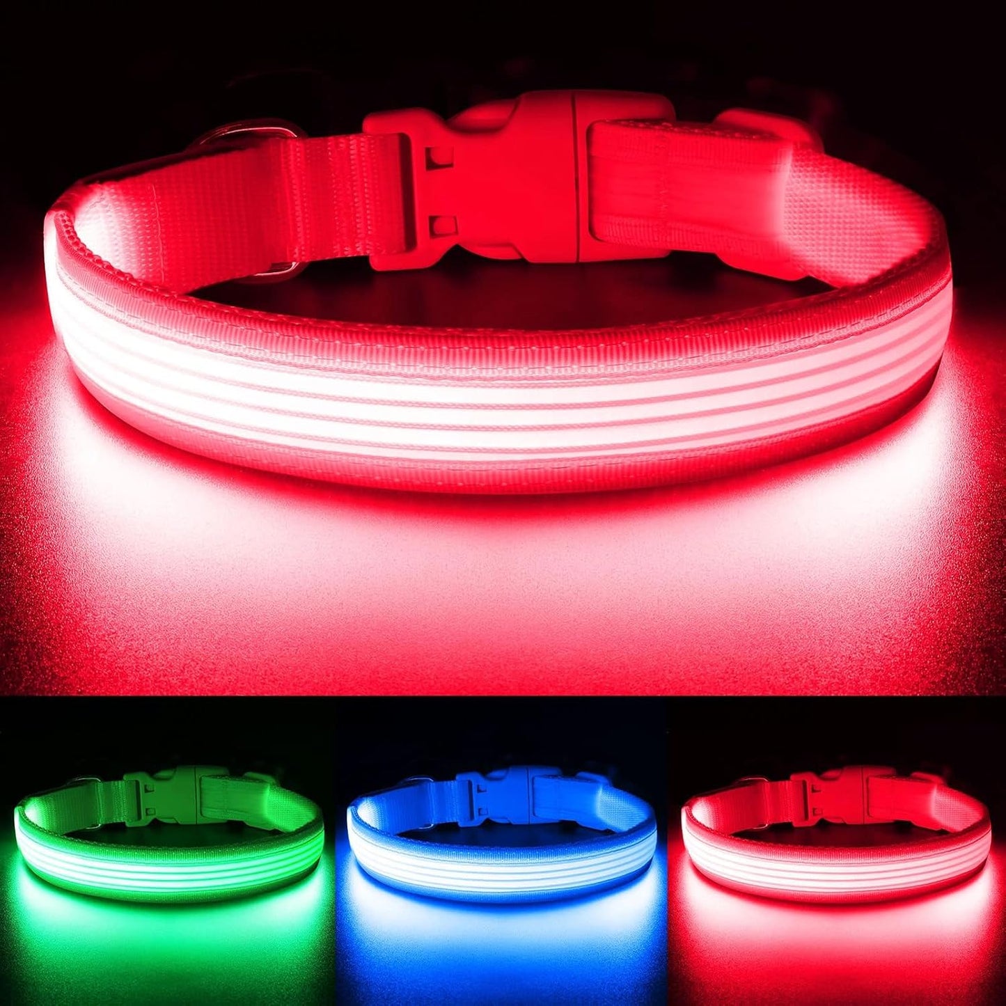 Light up Dog Collar, Rechargeable LED Dog Collar, Flashing Dog Collar, Adjustable Reflective Dog Collar Safety Glowing at Night (Green, Medium)