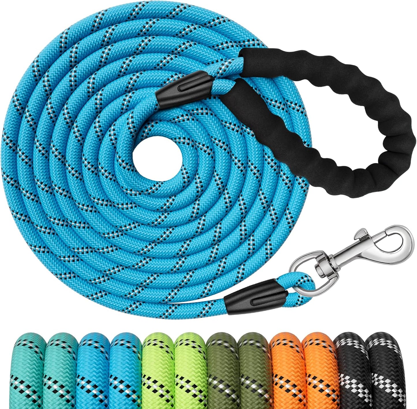 Training Leads for Dogs, 3M 5M 10M 15M 20M 25M 30M Strong Rope Long Line Dog Lead Leash with Soft Padded Handle and Heavy Duty Hook, Reflective Recall Training Leads for Large Medium Small Dog