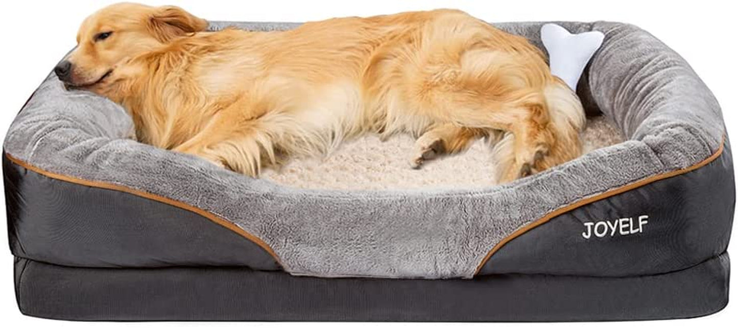 Large Memory Foam Dog Bed, Orthopedic Dog Bed & Sofa with Removable Washable Cover and Squeaker Toys as Gift